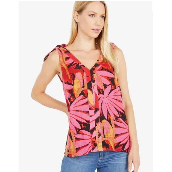 J.Crew Bruna Tie Shoulder Sleeveless V Neck Tropical Top Size Small - Picture 1 of 7
